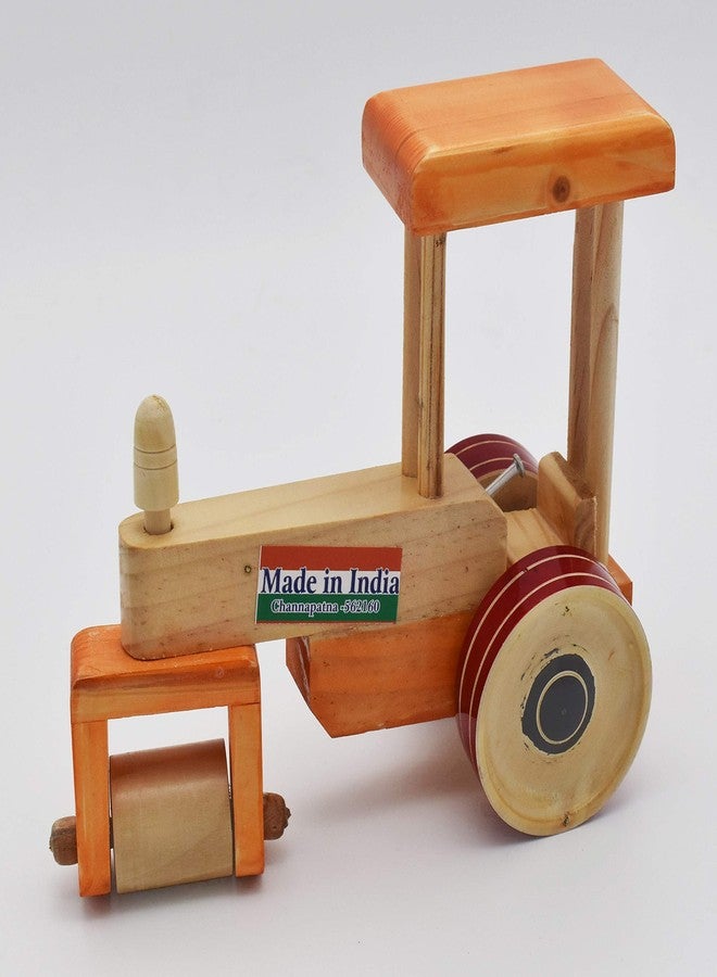 justhandmade Just Handmade Wooden Tractor with Trolley | Road Roller - Pull Along Toy for Kids, Colors May Vary - Combo of 2 - Image 5